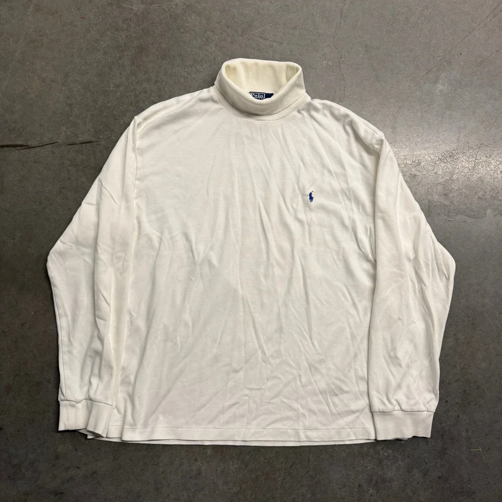 Polo Ralph Lauren Mens XXL White Long Sleeve Turtleneck Blue Pony Logo Shirt